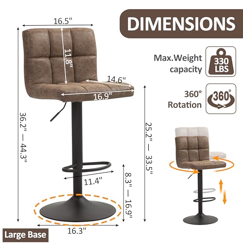 Finnhomy-Bar-Stools-Set-of-2-Counter-Height-Swivel-Barstools-with-Footrest-and-L-Shape-Thicken-Cushion-Back-Height-Adjustable-Modern-Bar-Chairs-Vintage-Leather-Retro-Brown Finnhomy Bar Stools Set of 2 Counter Height Swivel Barstools with Footrest and L Shape Thicken Cushion Back Height Adjustable Modern Bar Chairs Vintage Leather Retro Brown