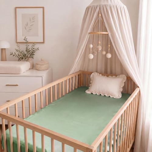 Image of Satin Crib Sheet for Baby Hair Care - Oeko-TEX Certified Silky Soft Fitted Mattress Cover 28x52 - Breathable & Gentle on Skin, Snug Fit for Standard Crib (Sage)