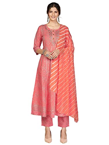 Image of Vbuyz Women's Rayon Printed & Embroidered Anarkali Regular Fit Kurta