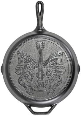 Lodge 12 Inch Dolly Parton Pre-Seasoned Cast Iron Stamped Skillet - Signature Teardrop Handle - Use in the Oven, on the Stove, on the Grill, or Over a Campfire, Black