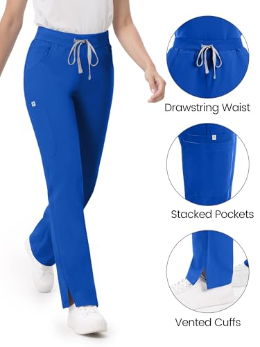 Image of Scrub Pants for Women - Straight Leg Medical Scrub Pants with 6 Pockets - Drawstring Soft Stretch Women Scrub Pant