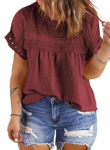 Eytino Women Plus Size Blouse Boho Chiffon Flowy Shirts,Red,5X