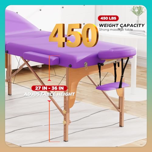 BestMassage Massage Bed Portable Massage Table 77\" L 28\" W Lash Bed Height Adjustable 3 Folding PU Leather with Oxford Bag for Spa Footmassage Facial CareSpa Tattoo