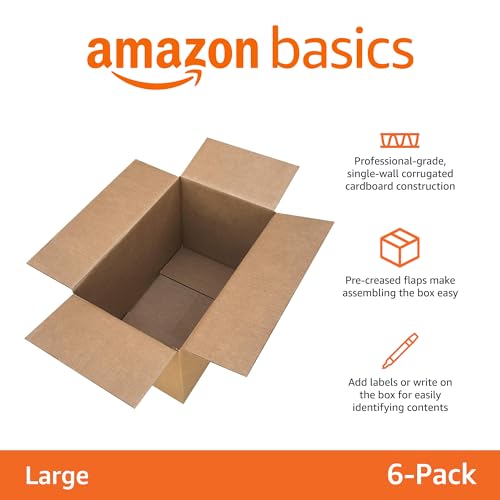 Image of Amazon Basics Cardboard Moving Boxes for Packing and Shipping, Large Size, 20 inch x 20 inch x 15 inch, Brown, 6-Pack