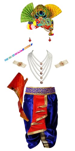 Image of BLU VAPOUR Krishna dress for Kids, krishna dress for baby boy, kanha dress for kids, krishna costume for baby boy,krishna costume for Janmashtami,Blue 3 Months-6 Months
