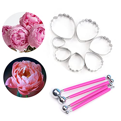 Dribotway Emporte-pièce en forme de fleur de pivoine avec boule de stylet, décoration de gâteau, outils de modelage, emporte-pièces en forme de fleur pour fondant Cover
