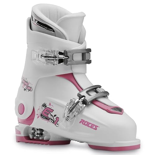 ROCES IDEA Up Adjustable Youth Ski Boots – White/Deep Pink | Kids Adjustable Ski Boot Size 19.0-22.0 | Junior Alpine Downhill Ski Boots