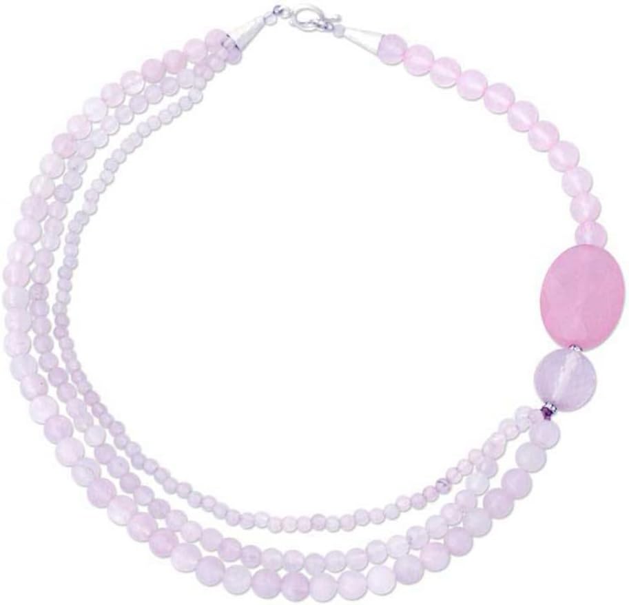 NOVICA Handmade Rose Quartz Beaded Necklace Fine Silver Glass Pink Thailand Mauve Mist Birthstone [20.75 in L x 0.8 in W] 'Pretty Pink'