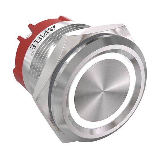 APIELE 22mm Latching Push Button Switch 12V On Off Stainless Steel Shell with LED, Waterproof Screw Terminals Connectors Type for 7/8" Mounting Hole (Sliver Shell-White) by APIELE - Used condition - US$8.99