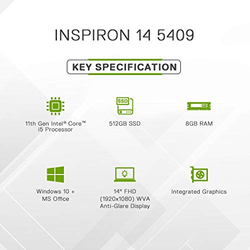 Image of DELL Inspiron 5409 Intel 11th Gen i5-1135G7 14 inches(35cm) FHD Laptop (8GB / 512 SSD /Iris Xe Graphics /Windows 10 + MS Office /Pebble) D560363WIN9PE, 1.4kg