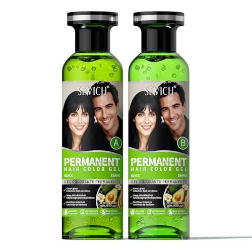 SEVICH Hair Color Gel,Natural Black Hair Dye for Gray Coverage,Plant-Based with Ginseng & Olive Extract,Long-Lasting Shine,Ammonia-Free,250ml x 2