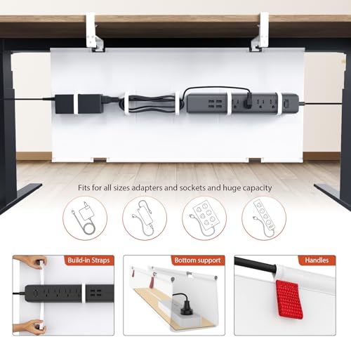 Image of Univivi No Drill Under Desk Cable Management Tray, 28 inch Cord Organizer for Table, Clamp /Screw Mount Desk Cable Management, Premium Fabric Cable Management Tray for Office, Home