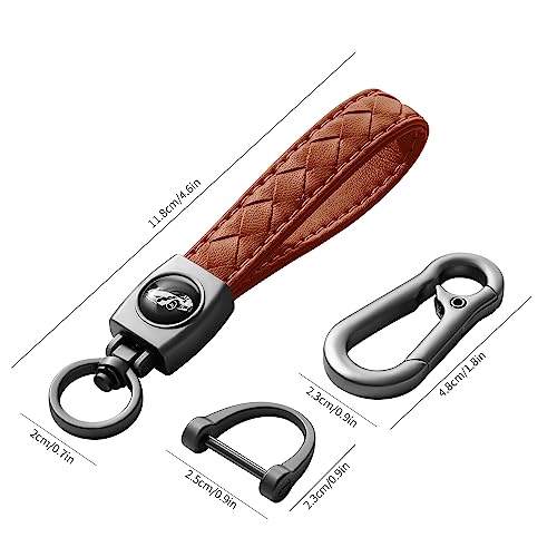 Image of Gkeygo Carabiner Keychain, Universal Heavy Duty Woven Handmade Leather Key Chain, Car Fob Key Keychains with 360 Degree Rotatable Snap Swivel and Anti-Lost D-Ring for Men and Women, Gunmetal - Brown