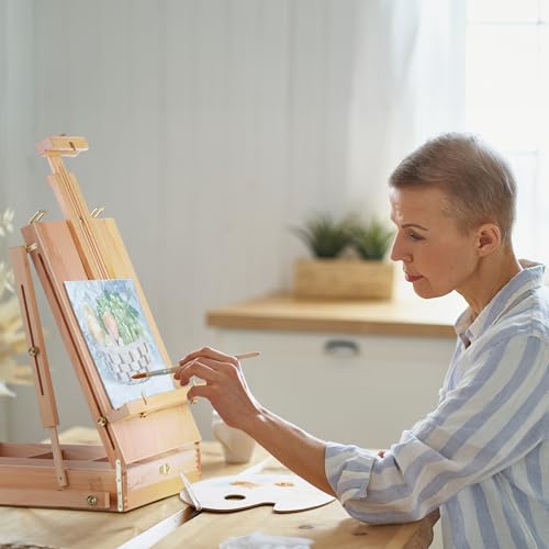 Relaxdays Caballete Portátil de Madera, para Adultos, Altura e Inclinación Regulables, Tablero XL con Cajón, Natural - imagen 2