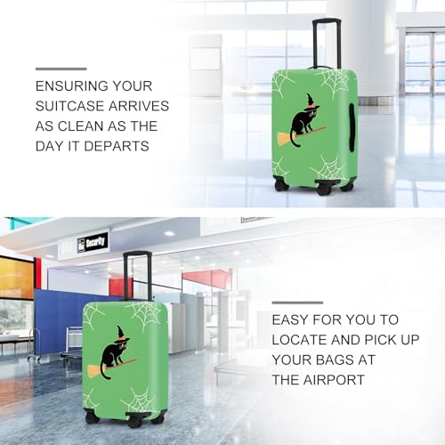 Witch Cat Luggage Cover 18-32 Inch - Cats in Web on Green Suitcase Protector, Durable for Festival Trips3