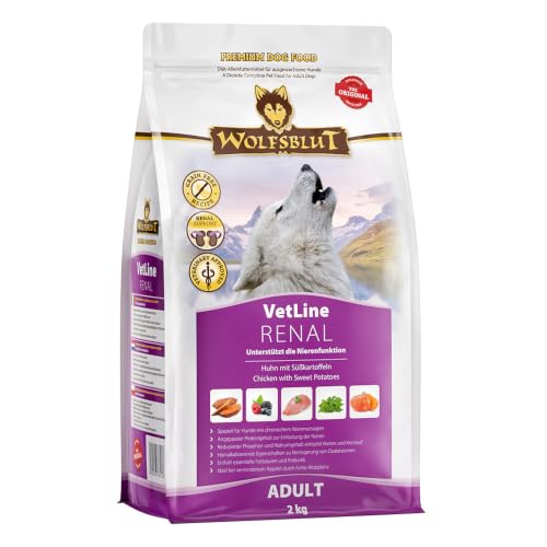 WOLFSBLUT – VetLine Renal | Diät Trockenfutter für ausgewachsene Hunde zur Unterstützung der Nierenfunktion. Getreidefreies Alleinfutter im Beutel | 2kg Huhn mit Süßkartoffeln