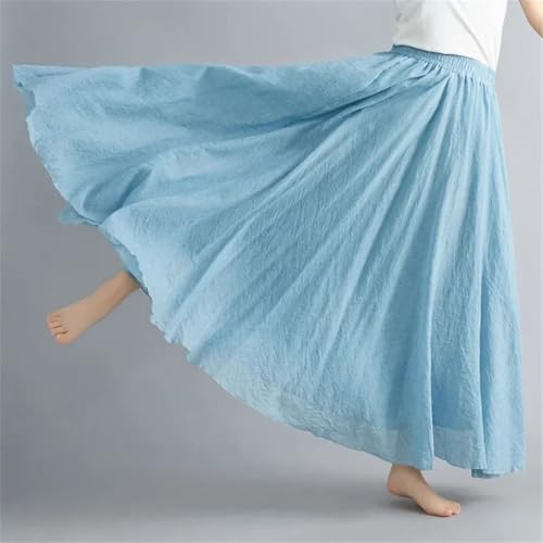 Solid Cotton Linen Women Skirts Loose Long Skirt4