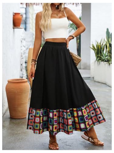 MakeMeChic Women's Floral Maxi Skirt A Line Elastic Waisted Ruffle Boho Long Skirts4