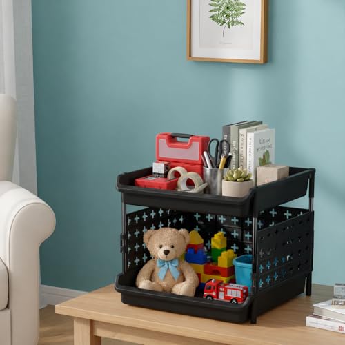 Image of JD Fresh 2 Tier Plastic Storage Drawer Organizer /Stackable Kitchen Organiser Rack /Breathable Design Shelf Storage Stand /Multipurpose Storage Rack for Kitchen, Office, kids room and Pantry (Black)