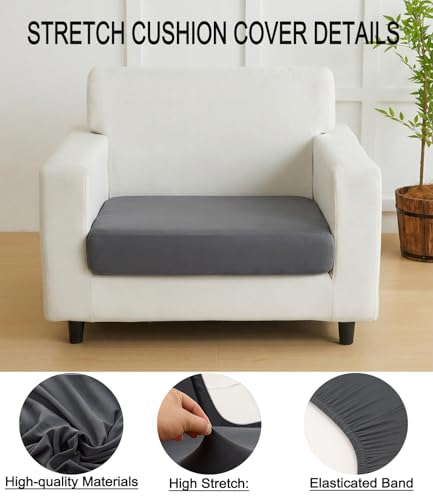 Hiseng Housses de Coussin de Canapé D'extérieur Extensibles Lot de 8, Gris Housses de Coussin de Siège Canapé de Remplacement pour Salon de Jardin, Meubles de Terrasse – vue 5