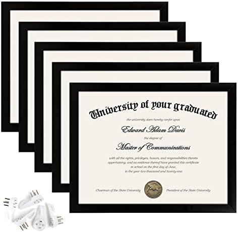 upsimples 8.5x11 Picture Frame Certificate Document Frame with High Definition Glass,5 Pack Diploma Frames for Wall and Tabletop,Black