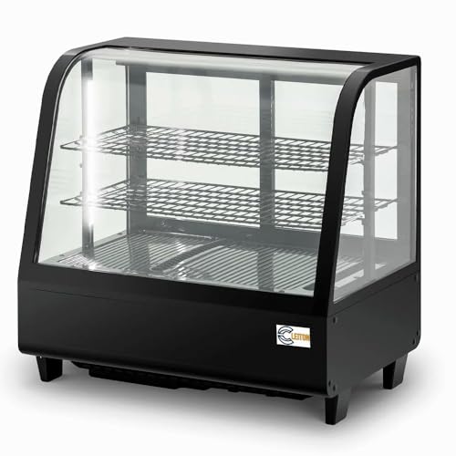 Cleiton® Vitrina Pastelera Expositora Refrigerada 2 Estantes con 2 Puertas Correderas Negra 100 Litros Ventilada | Vitrina Sobremesa Cristal Curvado