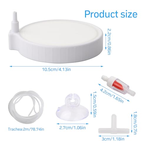 volumoon Air Stones Kit for Fish Tank 100 mm Aquarium Air Stone Disc, with 2M Aquarium Air Line,Suction Cups, Check Valves - Image 2