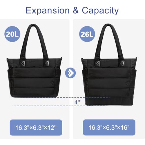 Image of Puffer Tote Bag for Women Quilted Nurse Bag Lightweight Work Bag for Teacher Travel Handbag with Multiple Pockets