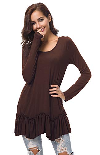 Urban CoCo Women s Casual T-shirt Solid Long Sleeve Tunic Tops (XL, Coffee)