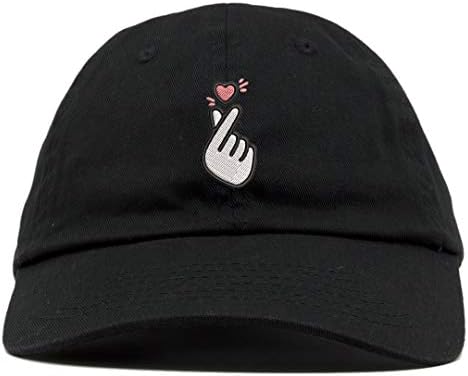 TOP LEVEL APPAREL Kpop Heart Symbol Embroidered Low Profile Soft Crown Unisex Baseball Dad Hat Black