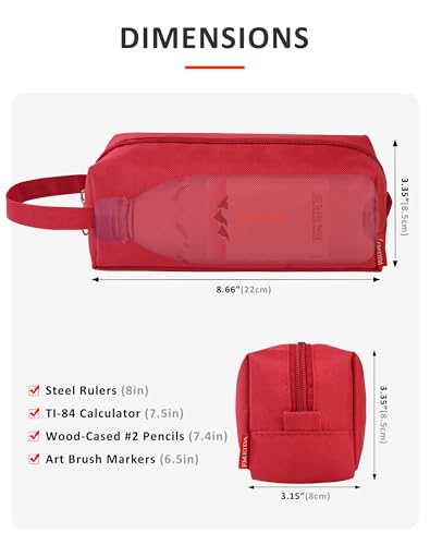 Image of Fmeida Pencil Case Pouch - Water Resistant Pencil Pouch Portable Pencil Bag Simple Office Stationery Pouch with Handle Christmas Gifts - Red