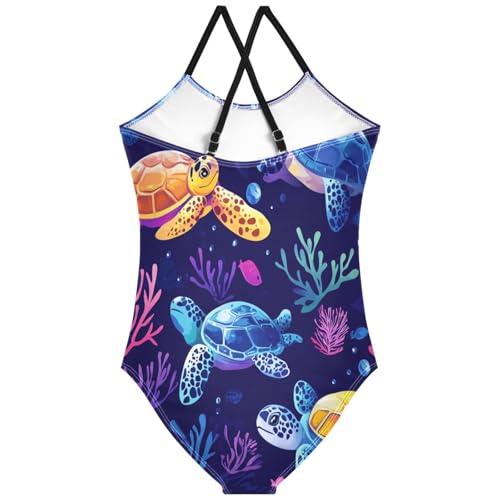 Pigsaly Girls One Piece Swimsuits Colorful Turtles Underwater Purple Kids Cross Back Swimwear Beach Sport Bathing Suit 3T2