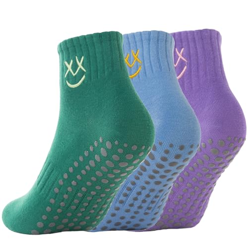 Image of Soxbang 3 /6 Pairs Cute Pilates Socks with Grips,Yoga Socks Barre Sock Non Slip Grip Embroidery for Barre Ballet Workout