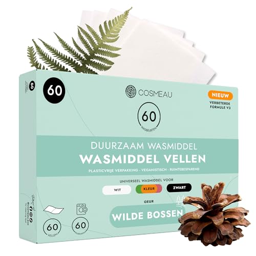 Cosmeau Wasmiddel Bladeren Wildwald - tot 60 wasbeurten (60 bladeren) - Duurzaam wasmiddel voor wit, kleur en zwart - Plasticvrij, afbreekbaar & perfect reiswasmiddel