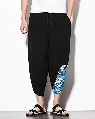 PRIJOUHE Men's Casual Wide Leg Baggy Harem Pant Lightweight Drop Crotch Summer Beach Linen Capri Pants3