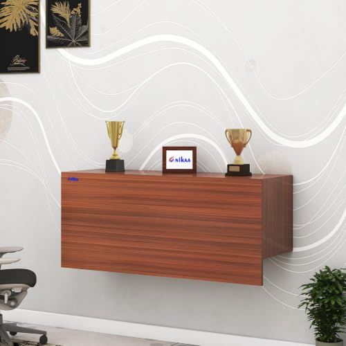 Image of Anikaa EduDesk Wall Mounted Foldable Study Table with Storage Shelves, Floating Wall Desk for Home Office, Laptop & Computer Desk, Engineered Wood, Space-Saving Fold-Down Workstation (DIY Assemble).