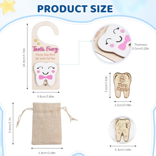 Image of Tooth Fairy Door Hanging Tooth Fairy Storage Bag One Tooth Fairy Coin Keepsake Wooden Tooth Holder with Money Slot to Commemorate Your Child's First Lost Tooth, Tooth Fairy Gift (Pink)