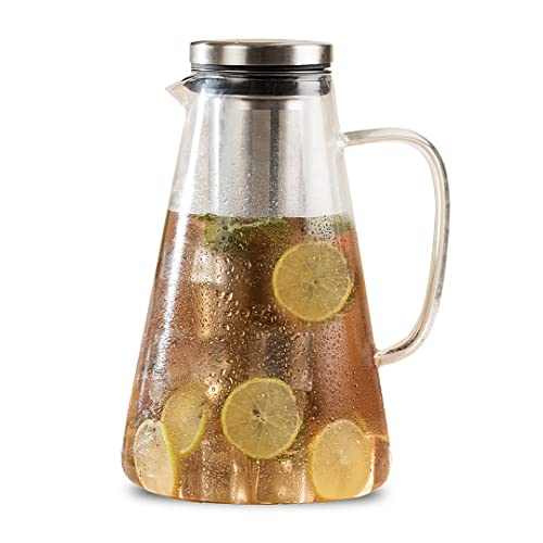 VAHDAM, Pichet à thé glacé avec couvercle, 1.5 L | 100% sûr, résistant aux rayures, aux micro-ondes et à la chaleur | Pichet à thé glacé | Pichet en verre borosilicate avec couvercle Cover