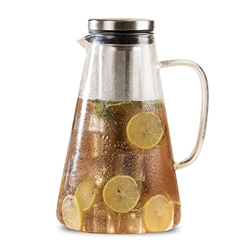 VAHDAM, Pichet à thé glacé avec couvercle, 1.5 L | 100% sûr, résistant aux rayures, aux micro-ondes et à la chaleur | Pichet à thé glacé | Pichet en verre borosilicate avec couvercle