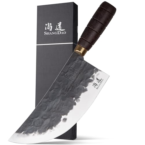 SHANGDAO Cuchillo de carnicero 20 cm, forjado a mano, para trabajo pesado, de acero inoxidable con alto contenido de carbono, alemán, con mango de espiga completa, para cocina casera