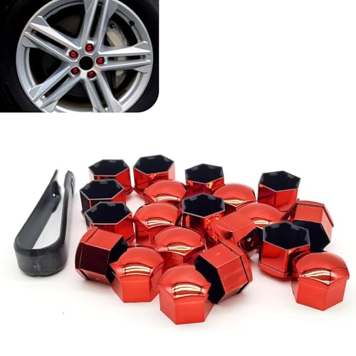 Image of 20 PCS Wheel Nut Cover, Hexagonal Tire Screw Dust and Rust Proof Protective Cap with Puller, Perfect Fit Plug-in Tire Bolt Personalized Decorative Accessories, for Most Cars Trucks (Red)