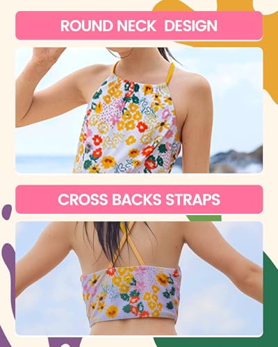 Angel season Girls Swimsuit Bikini Set Two Piece Tankini Bathing Suit Teens High Waisted Beach Swimwear Cute Size 7-144