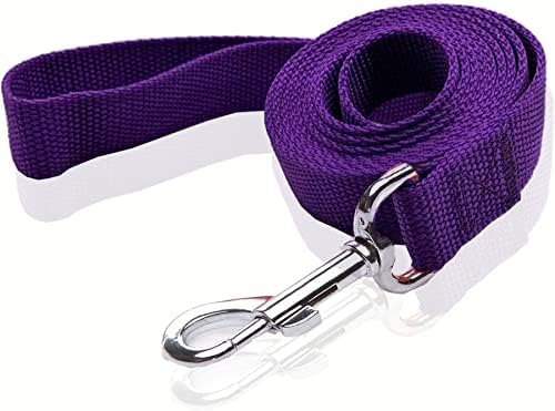 Durable Nylon Dog Leash 4 Ft 5 Feet 6 Foot Long, Walking Training Dog Leashes for Medium Large Dogs, 1 Inch Wide (6ft, Purple)