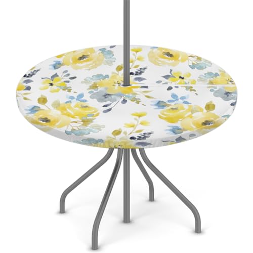 SEEKJOYS Tovaglia rotonda con angoli elasticizzati, con motivo gattino che dorme, impermeabile, lavabile, per esterni, patio, cucina, sala da pranzo, 91,4 - 106,7 cm