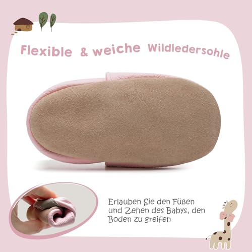 Krabbelschuhe Baby Jungen Mädchen Lauflernschuhe Baby Weicher Leder Babyhausschuhe Kleinkind Babyschuhe(Giraffe Rosa, 6-12 Monate)
