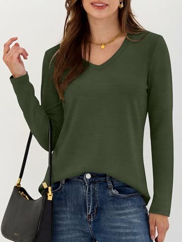 Image of ANRABESS Women's Long Sleeve Shirts V Neck Fall Tops | Soft Comfort Wrinkle Free Tshirts, Basic Tee, Winter Layer Clothing, Business Casual Work Fall Outfits, Travel Daily Wear