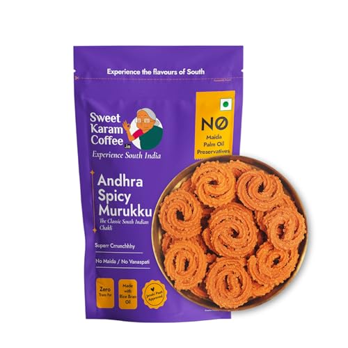 Image of Sweet Karam Coffee Andhra Spicy Murukku - 95grams | No Palm Oil or Preservatives | South Indian Chakli Snack | Crispy & Spicy Tea-Time Namkeen | Festive Special | Homemade Crunchy Treat