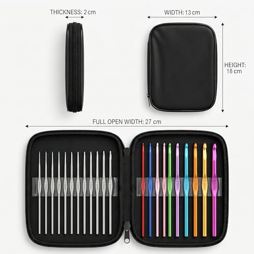 Image of CLAPONE 22 Pcs Crochet Hooks Set with Zipper Case, Aluminum Crochet Needles Kit 0.6mm-6.5mm, Color-Coded Metal Knitting Hooks for Yarn Craft, DIY Weaving & Handmade Projects