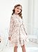 Alakuoti Flower Girl Dress Long Sleeve Floral A-Line Casual Tiered Dress Cute Ruffled Round Neck with Belt Beige Flower 8-10 Years