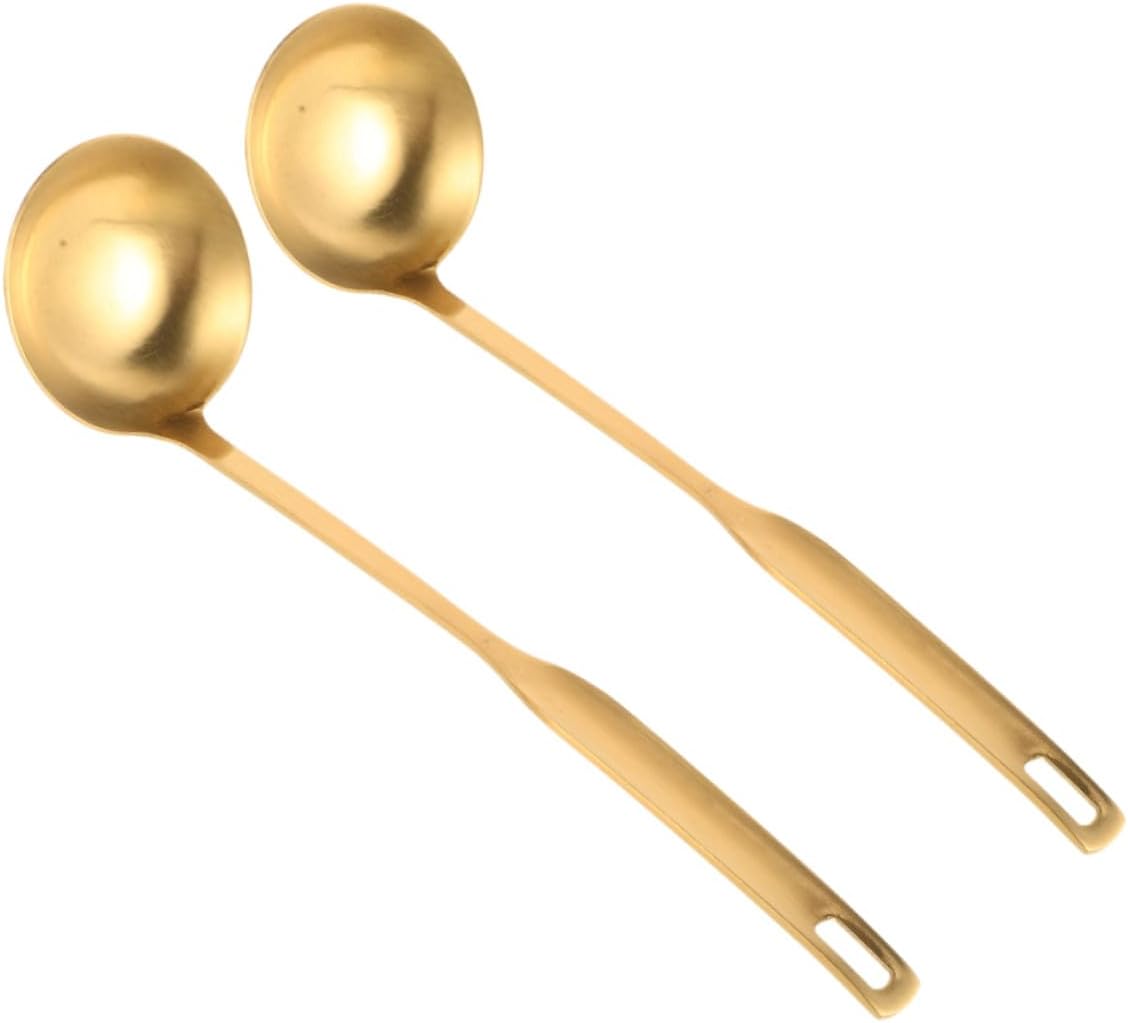 2pcs Golden Stainless Steel Soup Ladle for Stew Hotpot Cooking